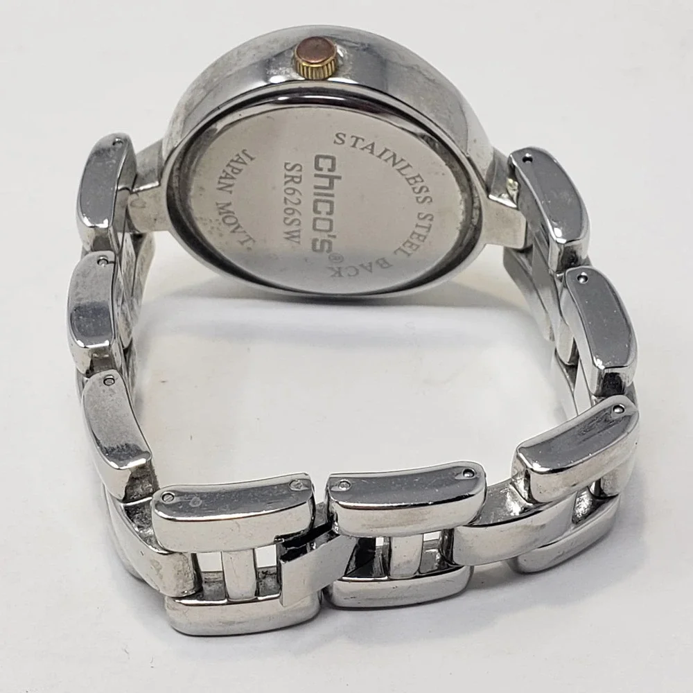 Chicos Womens Silver Tone Rhinestone Watch Quartz Round Face Chunky New Battery - Picture 4 of 6